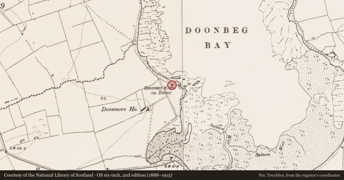 Ordnance Survey six-inch map, 2nd edition (1888–1915) covering the location of Midden, Doonmore, County Clare, with a pin at the register's coordinates