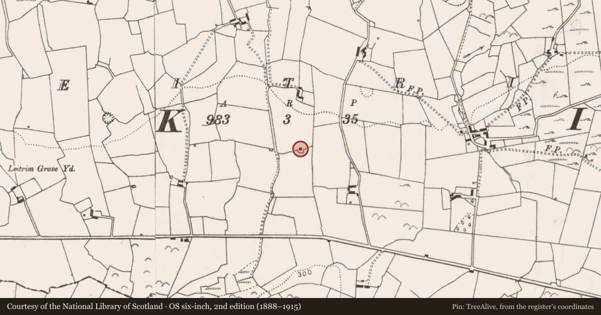 Ordnance Survey six-inch map, 2nd edition (1888–1915) covering the location of Ringfort - rath, Leitrim, County Clare, with a pin at the register's coordinates
