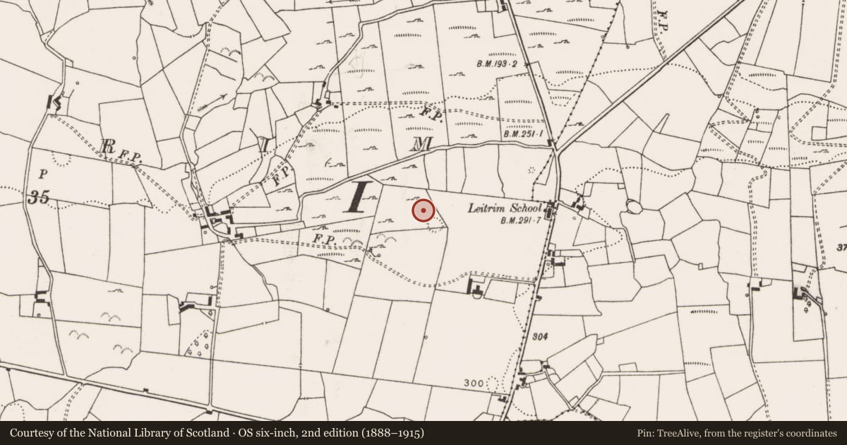 Ordnance Survey six-inch map, 2nd edition (1888–1915) covering the location of House - indeterminate date, Leitrim, County Clare, with a pin at the register's coordinates