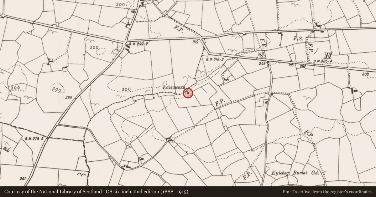 Ordnance Survey six-inch map, 2nd edition (1888–1915) covering the location of Ritual site - holy well, Sheeaun, County Clare, with a pin at the register's coordinates