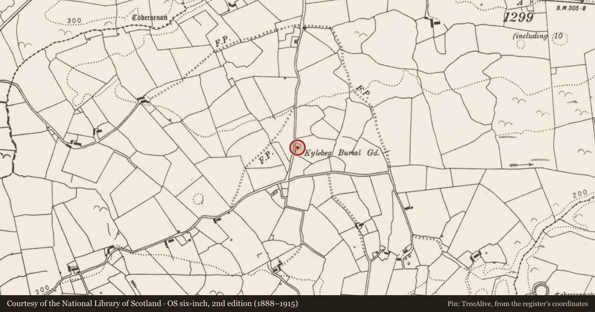 Ordnance Survey six-inch map, 2nd edition (1888–1915) covering the location of Burial ground, Sheeaun, County Clare, with a pin at the register's coordinates