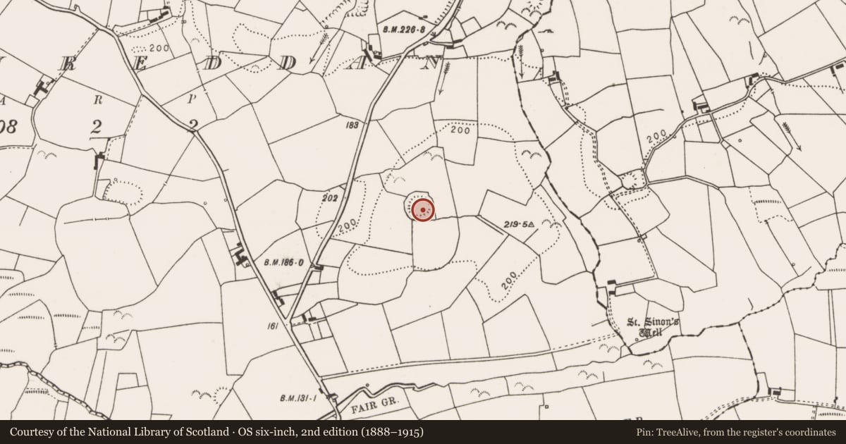 Ordnance Survey six-inch map, 2nd edition (1888–1915) covering the location of Ringfort - rath, Cloonreddan, County Clare, with a pin at the register's coordinates