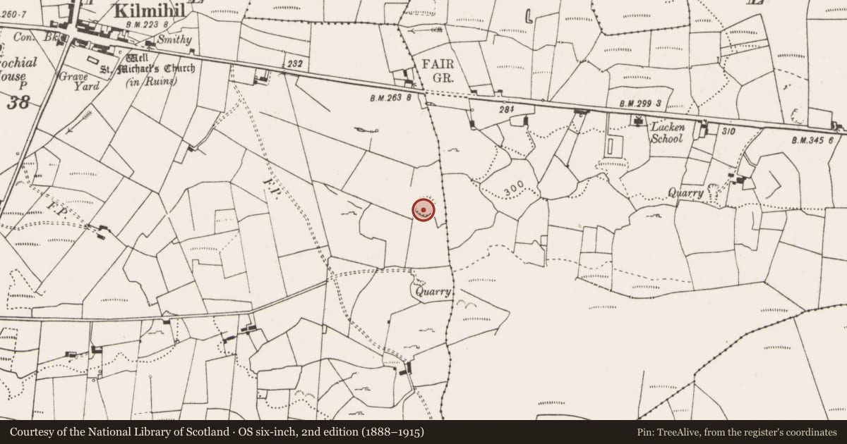 Ordnance Survey six-inch map, 2nd edition (1888–1915) covering the location of Ringfort - rath, Kilmihil, County Clare, with a pin at the register's coordinates