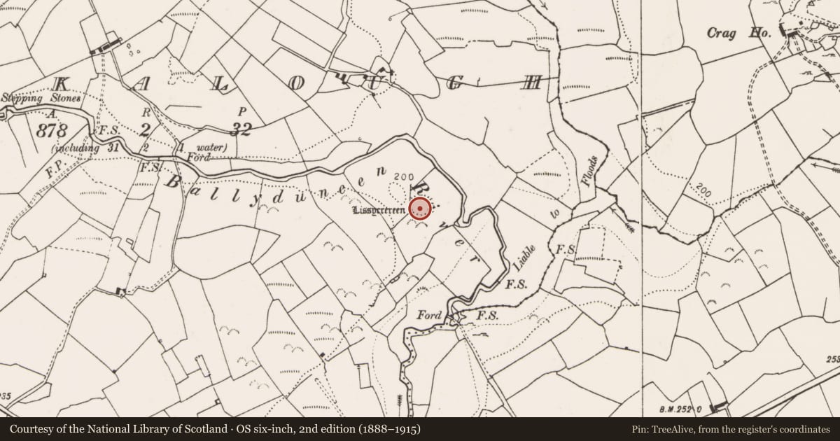 Ordnance Survey six-inch map, 2nd edition (1888–1915) covering the location of Ringfort - rath, Knockalough, County Clare, with a pin at the register's coordinates