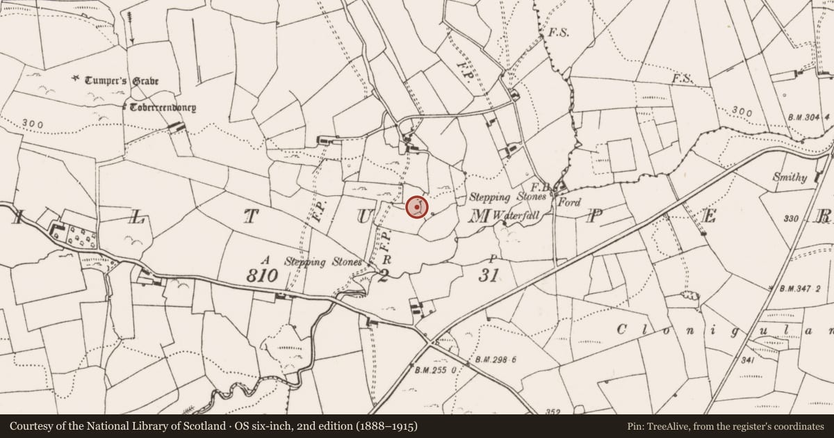 Ordnance Survey six-inch map, 2nd edition (1888–1915) covering the location of Ringfort - rath, Kiltumper, County Clare, with a pin at the register's coordinates