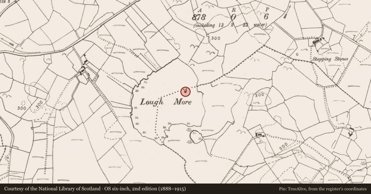 Ordnance Survey six-inch map, 2nd edition (1888–1915) covering the location of Crannog, Lacken, County Clare, with a pin at the register's coordinates
