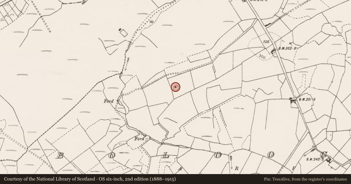 Ordnance Survey six-inch map, 2nd edition (1888–1915) covering the location of Ringfort - rath, Bolooghra, County Clare, with a pin at the register's coordinates