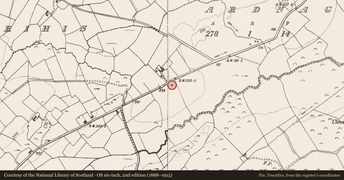 Ordnance Survey six-inch map, 2nd edition (1888–1915) covering the location of Enclosure, Ardnagla, County Clare, with a pin at the register's coordinates