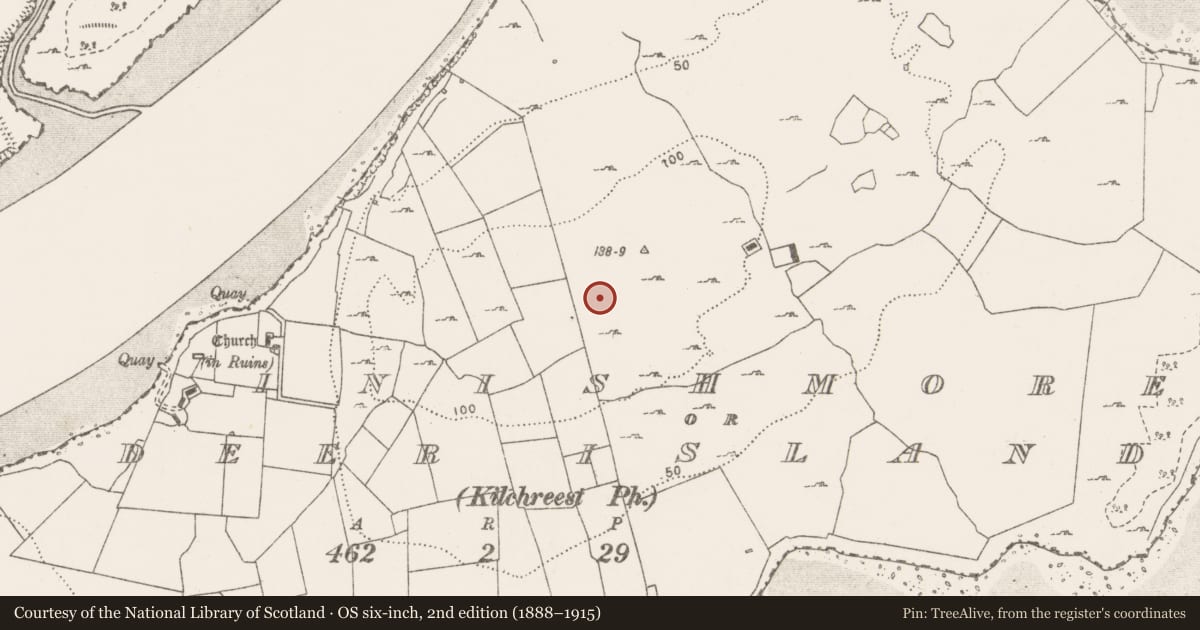 Ordnance Survey six-inch map, 2nd edition (1888–1915) covering the location of Ringfort - rath, Inishmore Or Deer Island, County Clare, with a pin at the register's coordinates