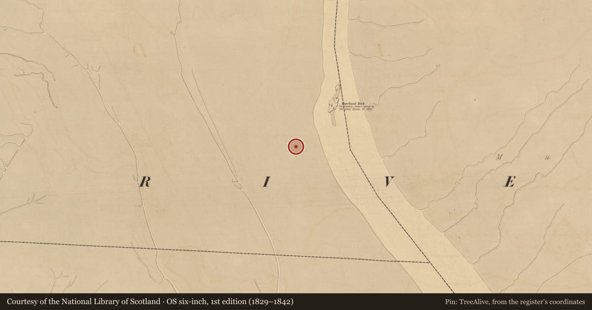 Ordnance Survey six-inch map, 1st edition (1829–1842) covering the location of Weir - fish, River Fergus, County Clare, with a pin at the register's coordinates