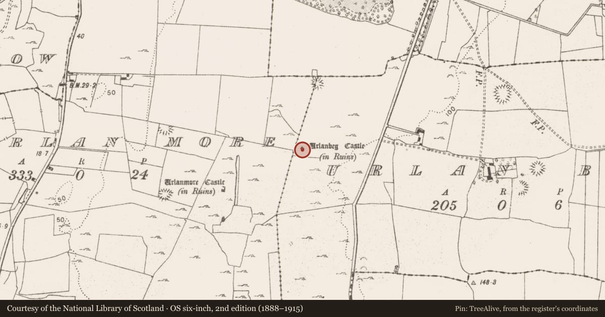 Ordnance Survey six-inch map, 2nd edition (1888–1915) covering the location of Castle - tower house, Urlan Beg, County Clare, with a pin at the register's coordinates