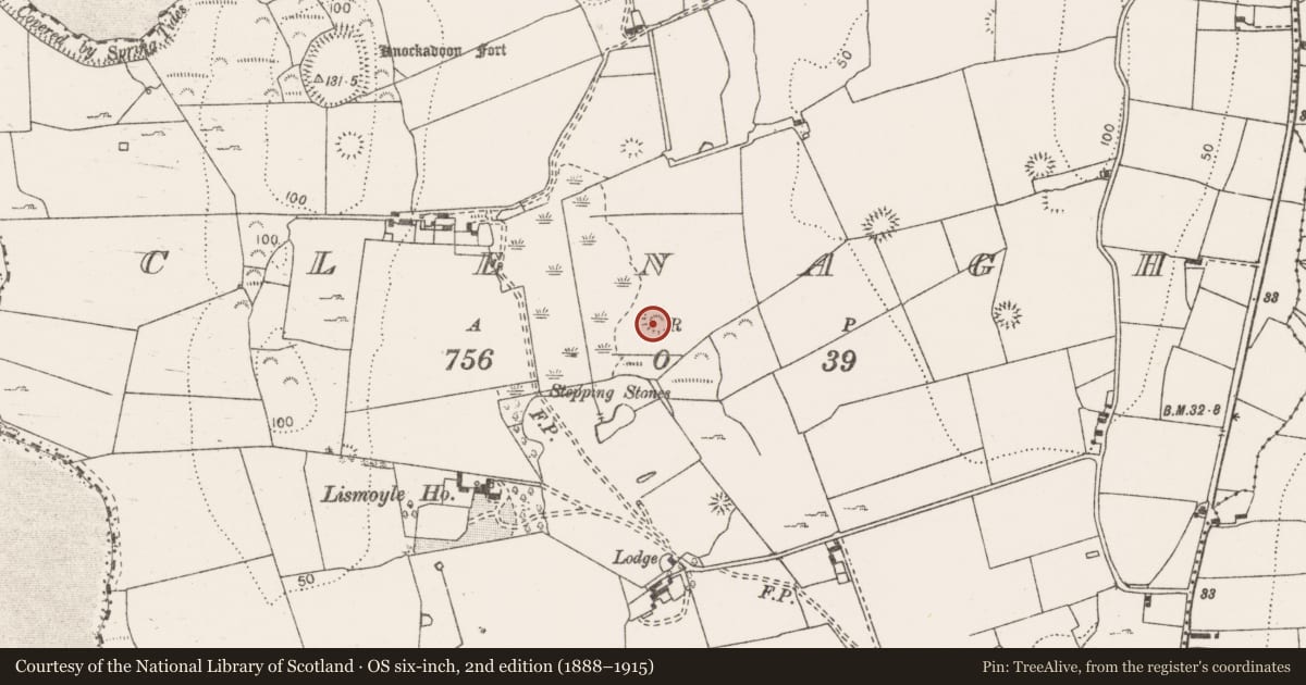 Ordnance Survey six-inch map, 2nd edition (1888–1915) covering the location of Ringfort - rath, Clenagh, County Clare, with a pin at the register's coordinates