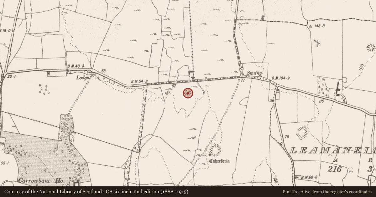Ordnance Survey six-inch map, 2nd edition (1888–1915) covering the location of Enclosure, Ballinooskny (Urlan), County Clare, with a pin at the register's coordinates
