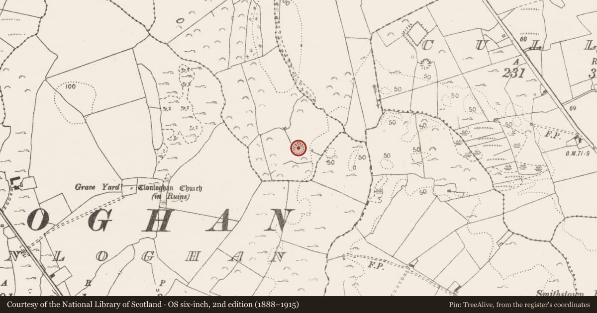 Ordnance Survey six-inch map, 2nd edition (1888–1915) covering the location of Enclosure, Leamaneigh Beg, County Clare, with a pin at the register's coordinates