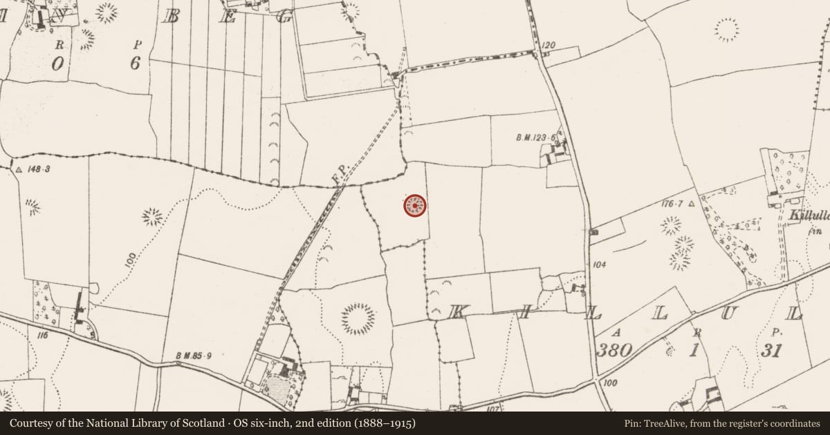 Ordnance Survey six-inch map, 2nd edition (1888–1915) covering the location of Ringfort - rath, Killulla, County Clare, with a pin at the register's coordinates