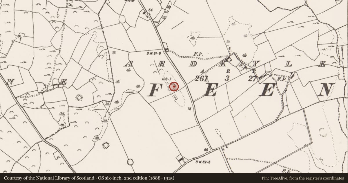 Ordnance Survey six-inch map, 2nd edition (1888–1915) covering the location of Enclosure, Ardkyle, County Clare, with a pin at the register's coordinates