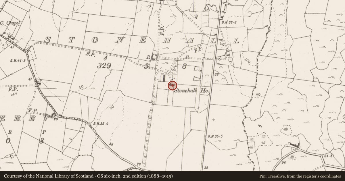 Ordnance Survey six-inch map, 2nd edition (1888–1915) covering the location of Castle - tower house, Stonehall, County Clare, with a pin at the register's coordinates