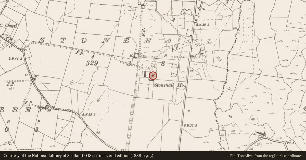 Ordnance Survey six-inch map, 2nd edition (1888–1915) covering the location of Bawn, Stonehall, County Clare, with a pin at the register's coordinates
