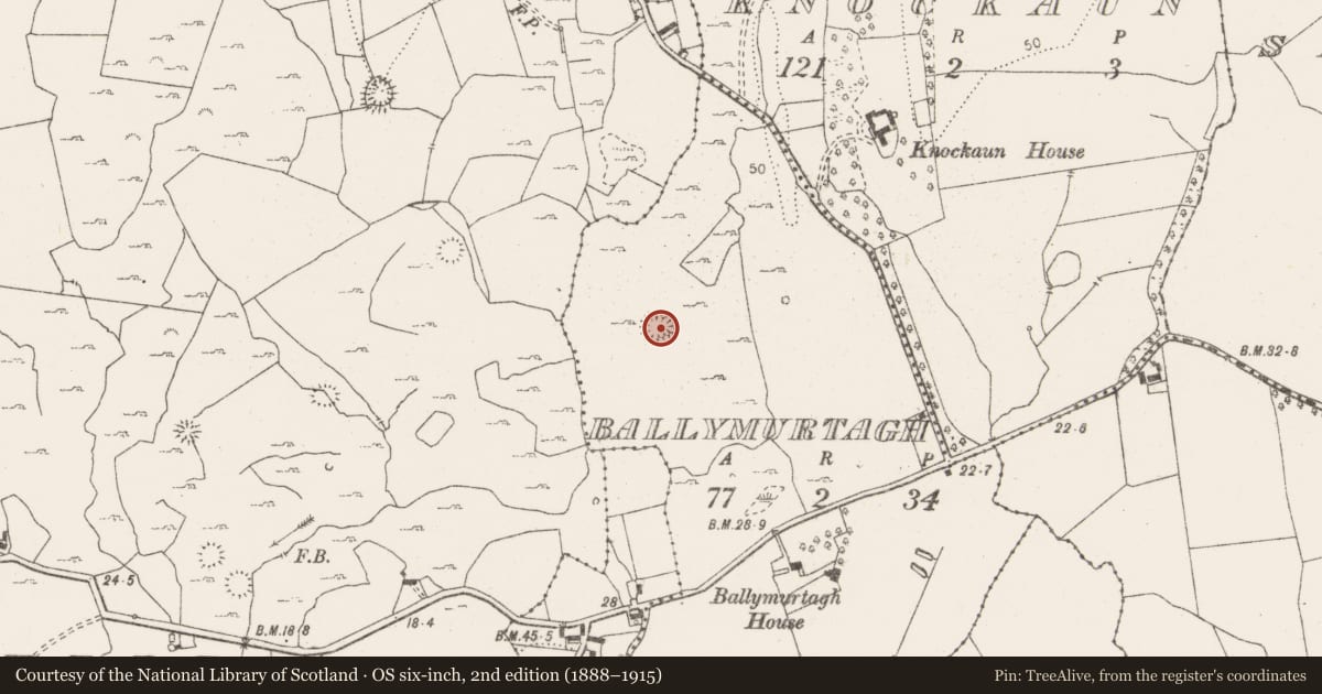 Ordnance Survey six-inch map, 2nd edition (1888–1915) covering the location of Enclosure, Ballymurtagh, County Clare, with a pin at the register's coordinates