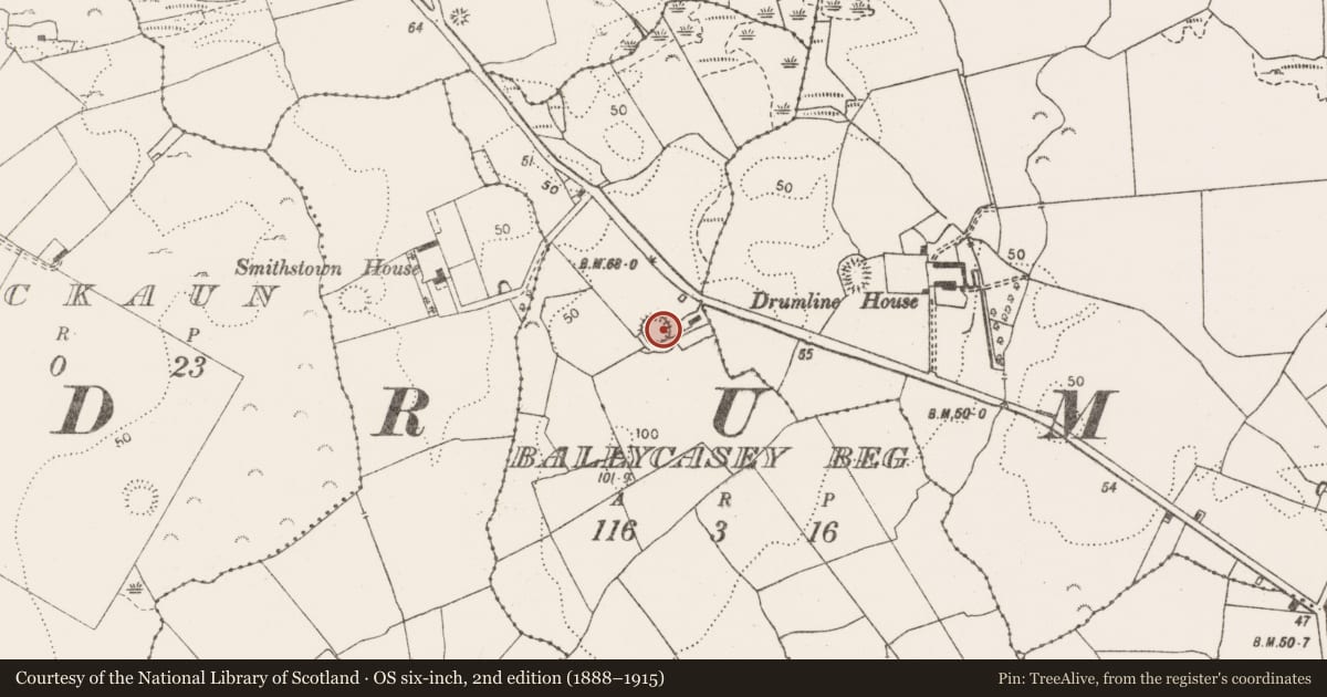 Ordnance Survey six-inch map, 2nd edition (1888–1915) covering the location of Ringfort - unclassified, Ballycasey Beg, County Clare, with a pin at the register's coordinates