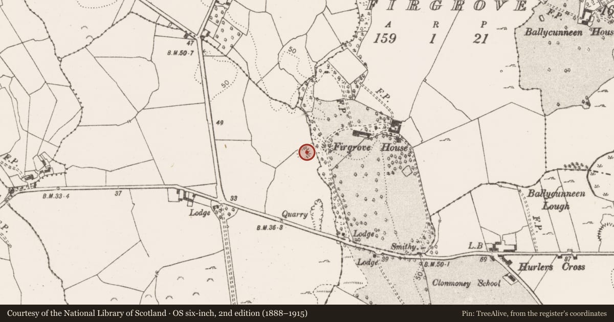 Ordnance Survey six-inch map, 2nd edition (1888–1915) covering the location of Enclosure, Ballycasey More, County Clare, with a pin at the register's coordinates