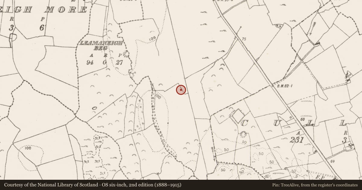 Ordnance Survey six-inch map, 2nd edition (1888–1915) covering the location of Furnace, Killulla, County Clare, with a pin at the register's coordinates