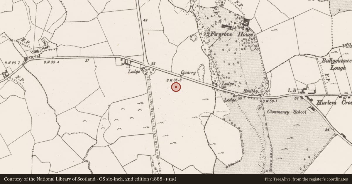 Ordnance Survey six-inch map, 2nd edition (1888–1915) covering the location of Enclosure, Ballycasey More, County Clare, with a pin at the register's coordinates