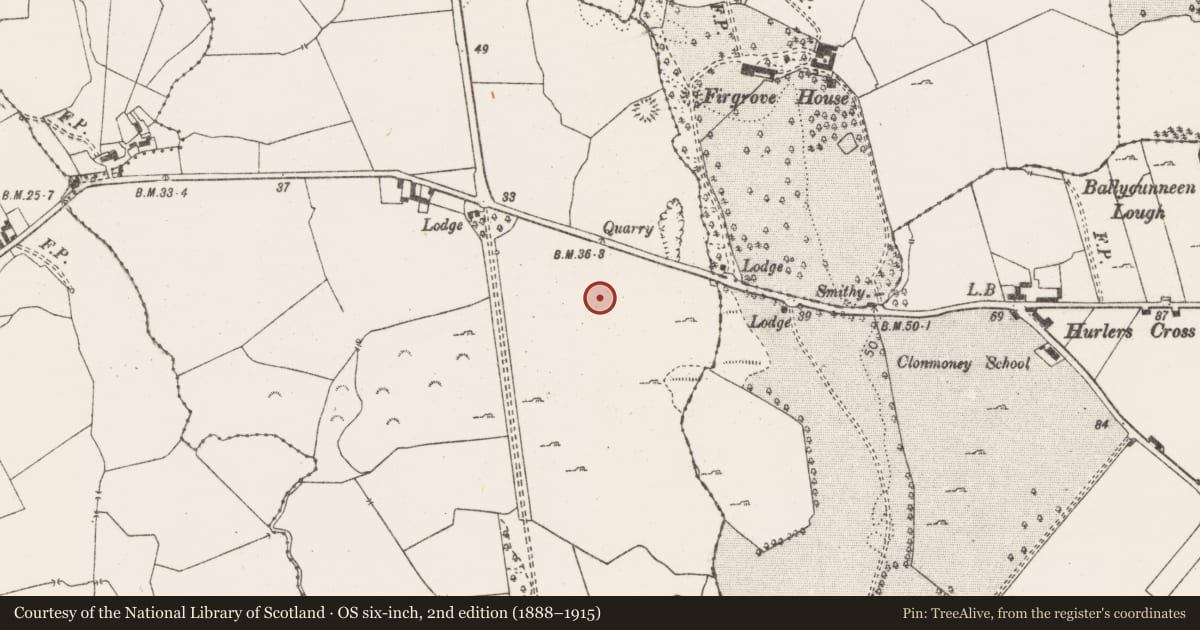 Ordnance Survey six-inch map, 2nd edition (1888–1915) covering the location of Enclosure, Ballycasey More, County Clare, with a pin at the register's coordinates