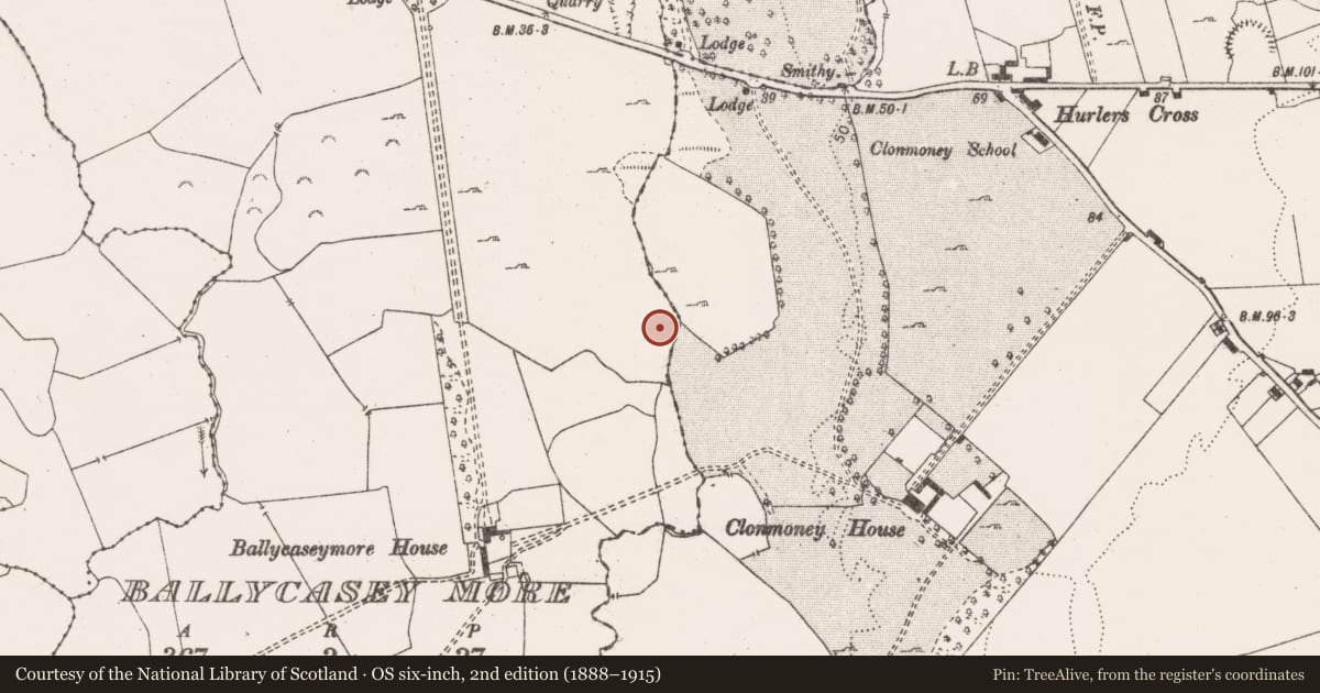 Ordnance Survey six-inch map, 2nd edition (1888–1915) covering the location of Furnace, Ballycasey More, County Clare, with a pin at the register's coordinates