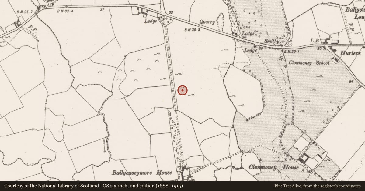 Ordnance Survey six-inch map, 2nd edition (1888–1915) covering the location of Excavation - miscellaneous, Ballycasey More, County Clare, with a pin at the register's coordinates