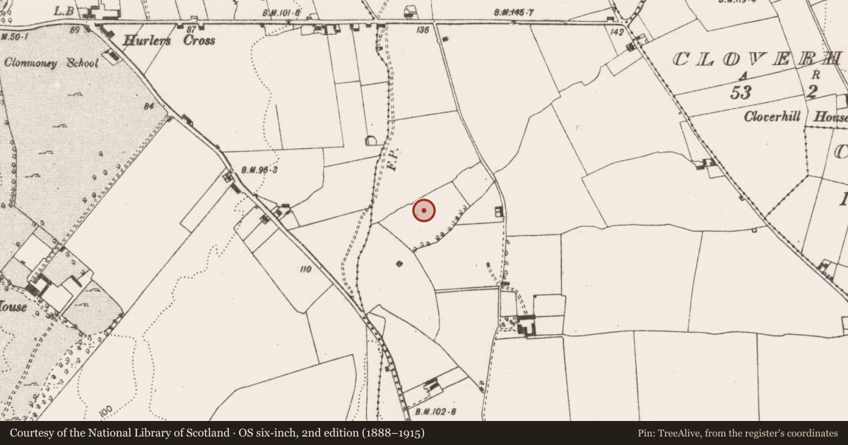 Ordnance Survey six-inch map, 2nd edition (1888–1915) covering the location of Well, Clonmoney North, County Clare, with a pin at the register's coordinates