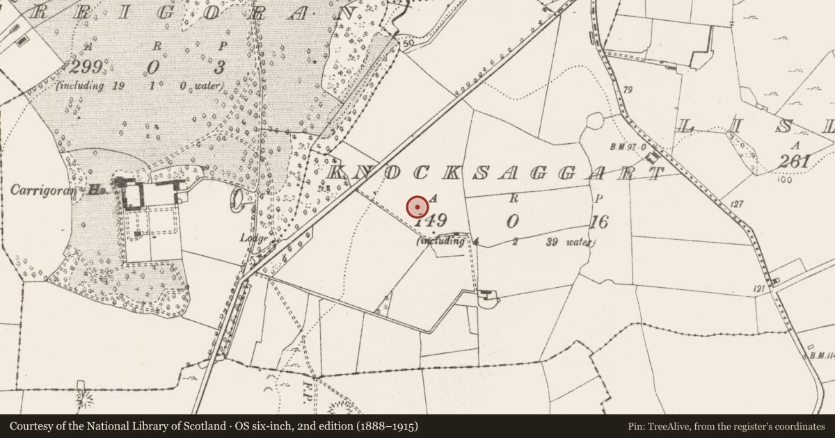 Ordnance Survey six-inch map, 2nd edition (1888–1915) covering the location of House - prehistoric, Knocksaggart, County Clare, with a pin at the register's coordinates