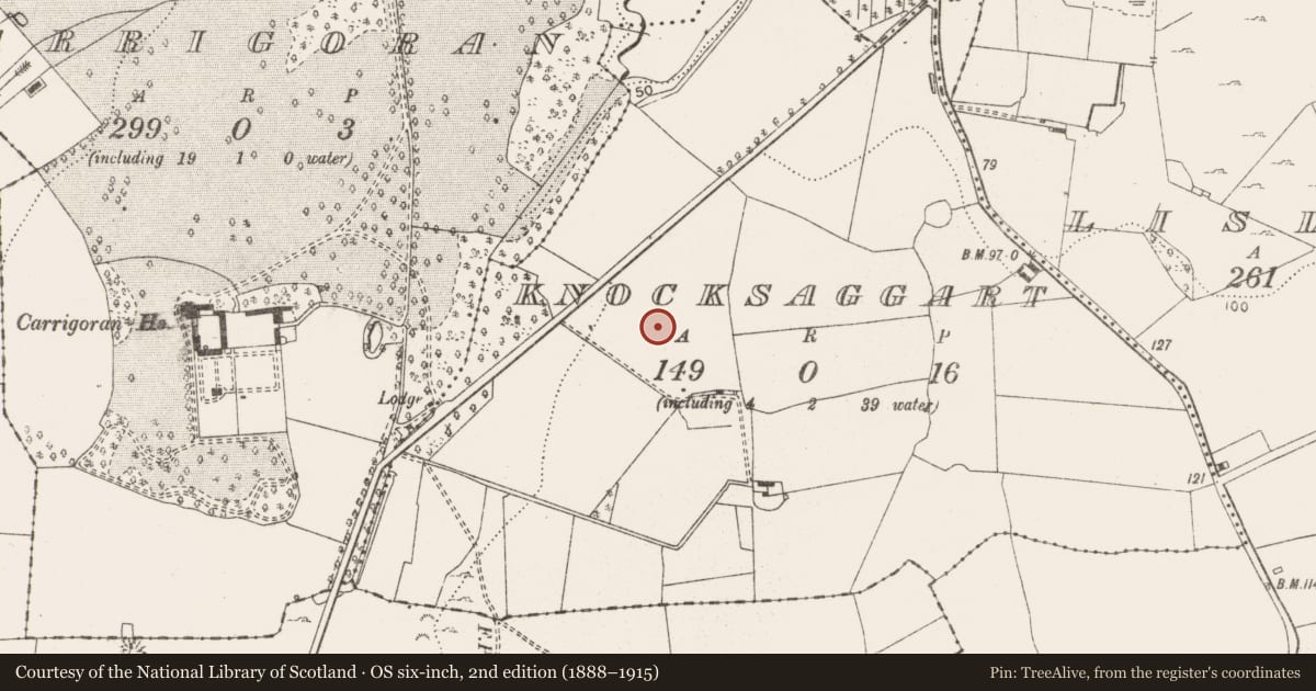 Ordnance Survey six-inch map, 2nd edition (1888–1915) covering the location of House - prehistoric, Knocksaggart, County Clare, with a pin at the register's coordinates