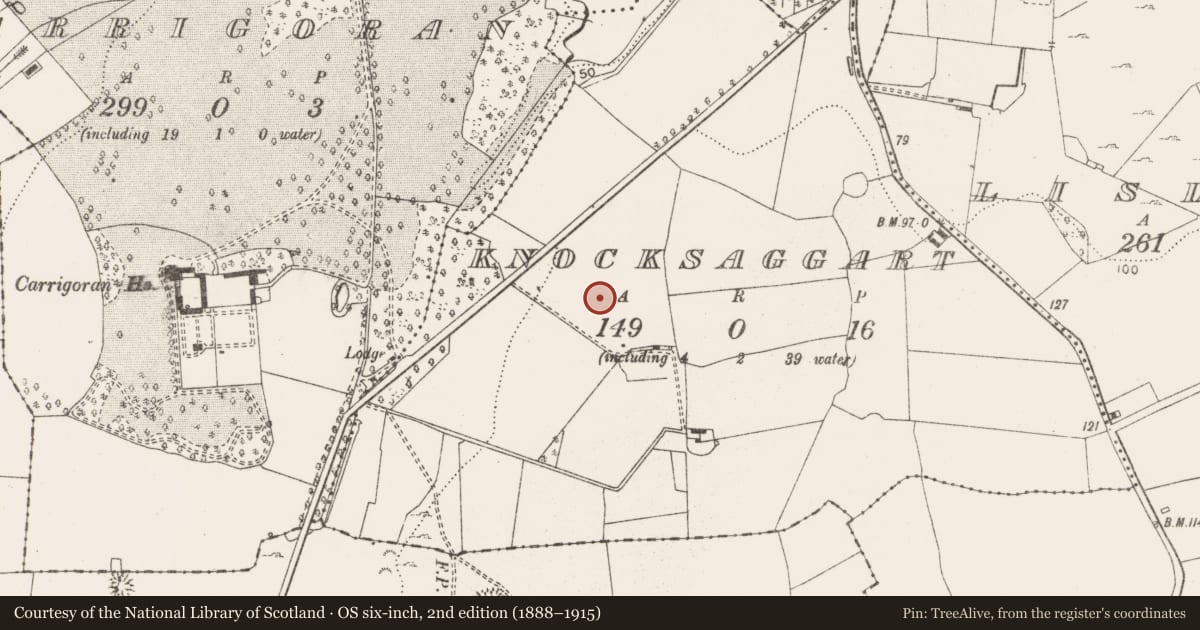 Ordnance Survey six-inch map, 2nd edition (1888–1915) covering the location of Cremated remains, Knocksaggart, County Clare, with a pin at the register's coordinates