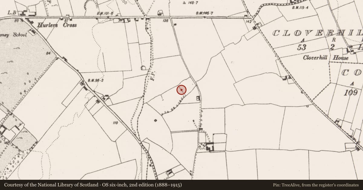 Ordnance Survey six-inch map, 2nd edition (1888–1915) covering the location of Kiln, Clonmoney North, County Clare, with a pin at the register's coordinates