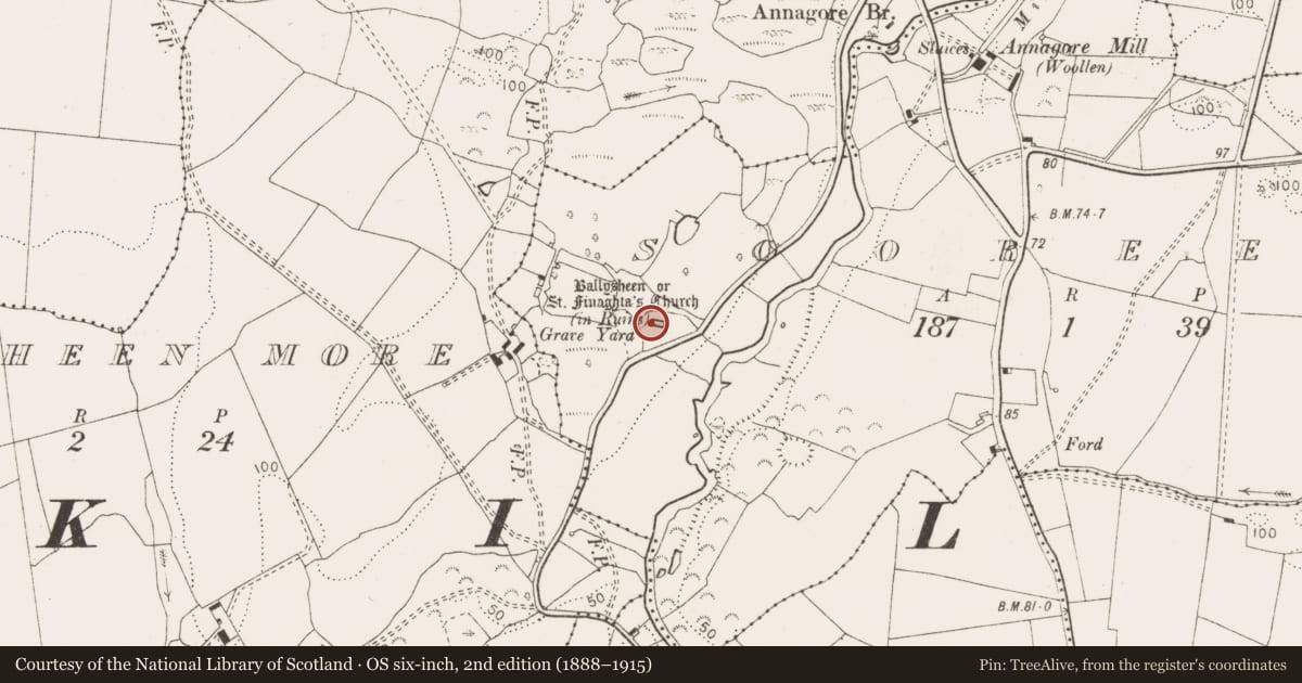 Ordnance Survey six-inch map, 2nd edition (1888–1915) covering the location of Tomb - unclassified, Sooreeny, County Clare, with a pin at the register's coordinates