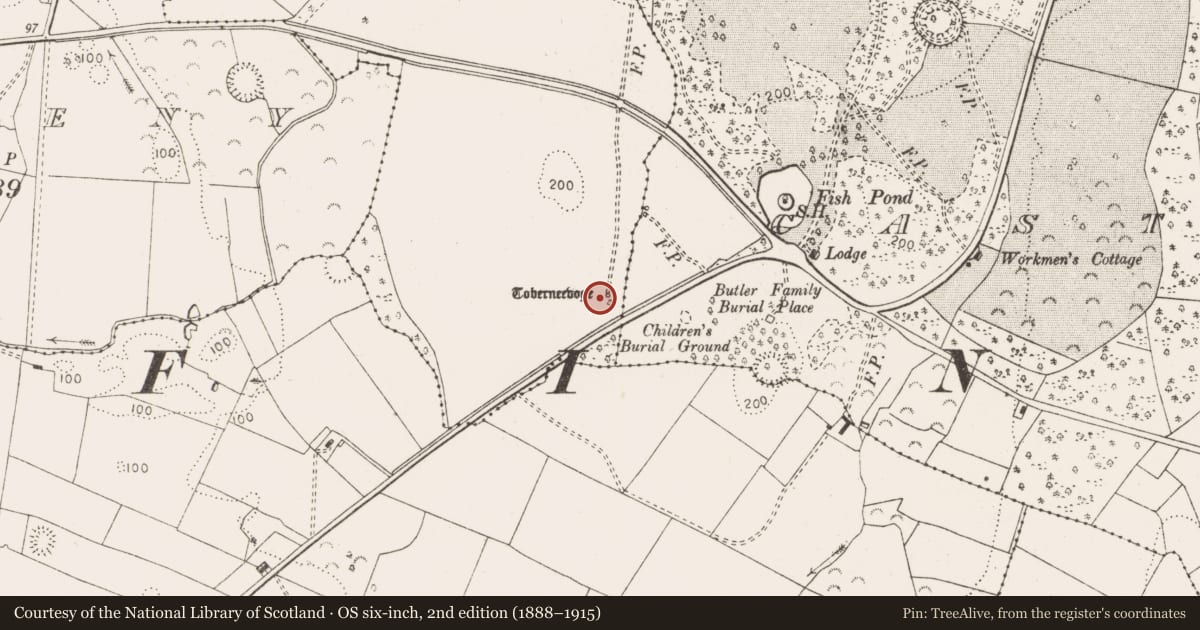 Ordnance Survey six-inch map, 2nd edition (1888–1915) covering the location of Ritual site - holy well, Moygalla, County Clare, with a pin at the register's coordinates