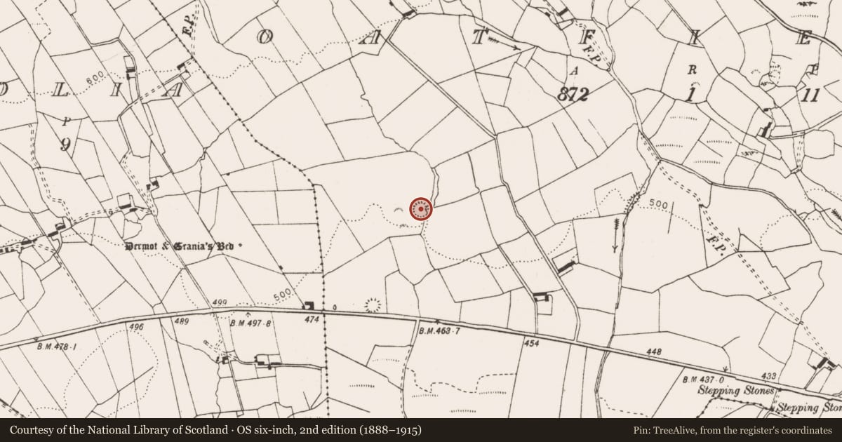 Ordnance Survey six-inch map, 2nd edition (1888–1915) covering the location of Enclosure, Oatfield, County Clare, with a pin at the register's coordinates