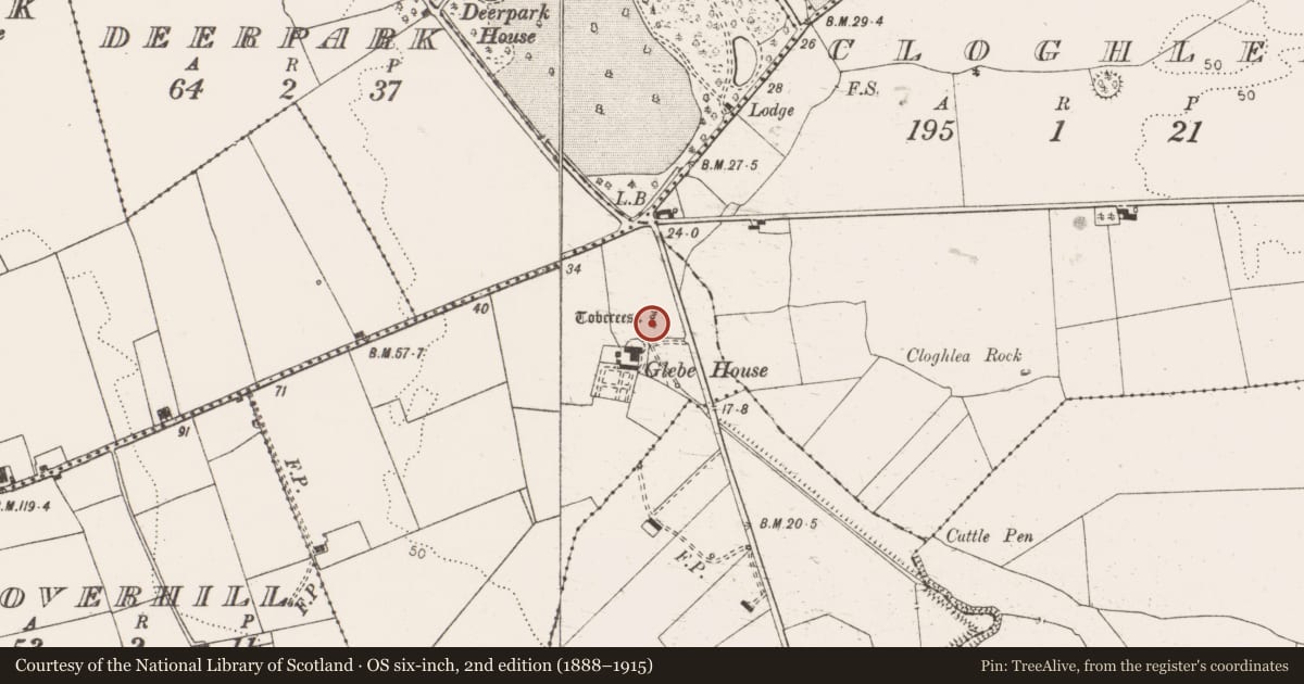 Ordnance Survey six-inch map, 2nd edition (1888–1915) covering the location of Ritual site - holy well, Corlack, County Clare, with a pin at the register's coordinates