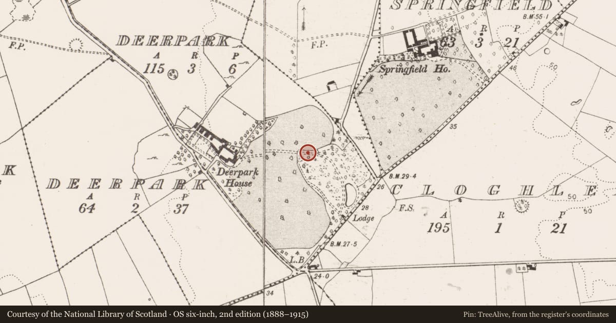Ordnance Survey six-inch map, 2nd edition (1888–1915) covering the location of Mass-rock, Deerpark, County Clare, with a pin at the register's coordinates