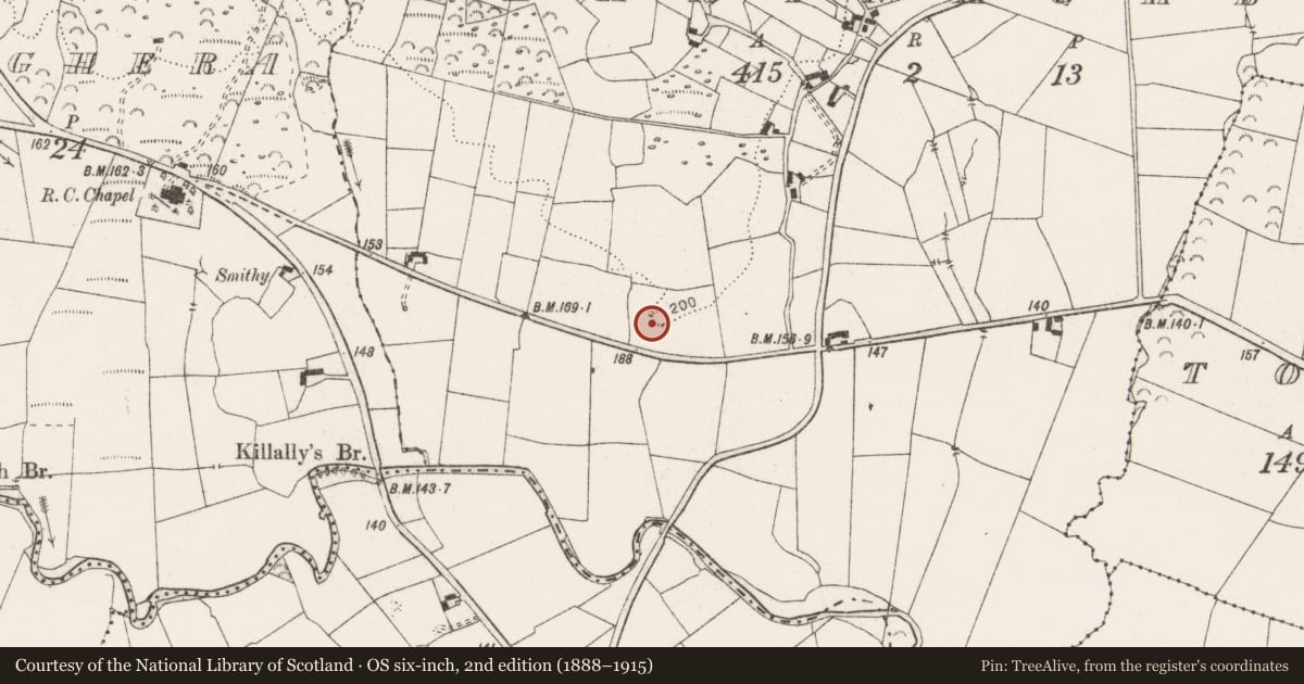 Ordnance Survey six-inch map, 2nd edition (1888–1915) covering the location of Enclosure, Aharinaghbeg, County Clare, with a pin at the register's coordinates