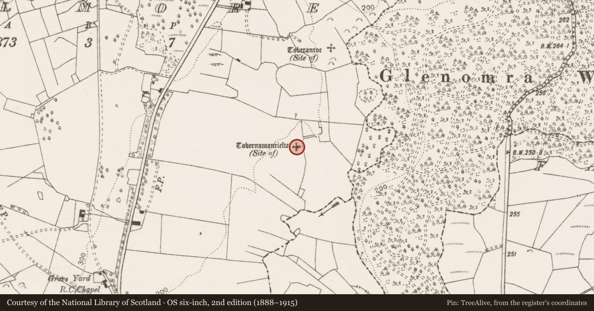 Ordnance Survey six-inch map, 2nd edition (1888–1915) covering the location of Ritual site - holy well, Kilmore, County Clare, with a pin at the register's coordinates