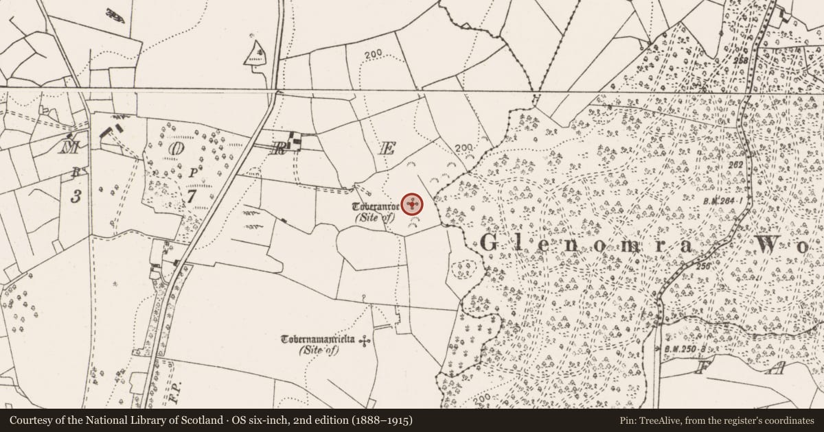 Ordnance Survey six-inch map, 2nd edition (1888–1915) covering the location of Ritual site - holy well, Kilmore, County Clare, with a pin at the register's coordinates