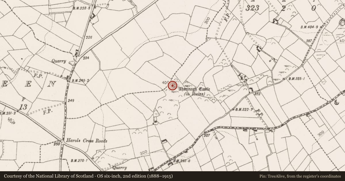 Ordnance Survey six-inch map, 2nd edition (1888–1915) covering the location of Ringfort - unclassified, Ballybrack, County Clare, with a pin at the register's coordinates