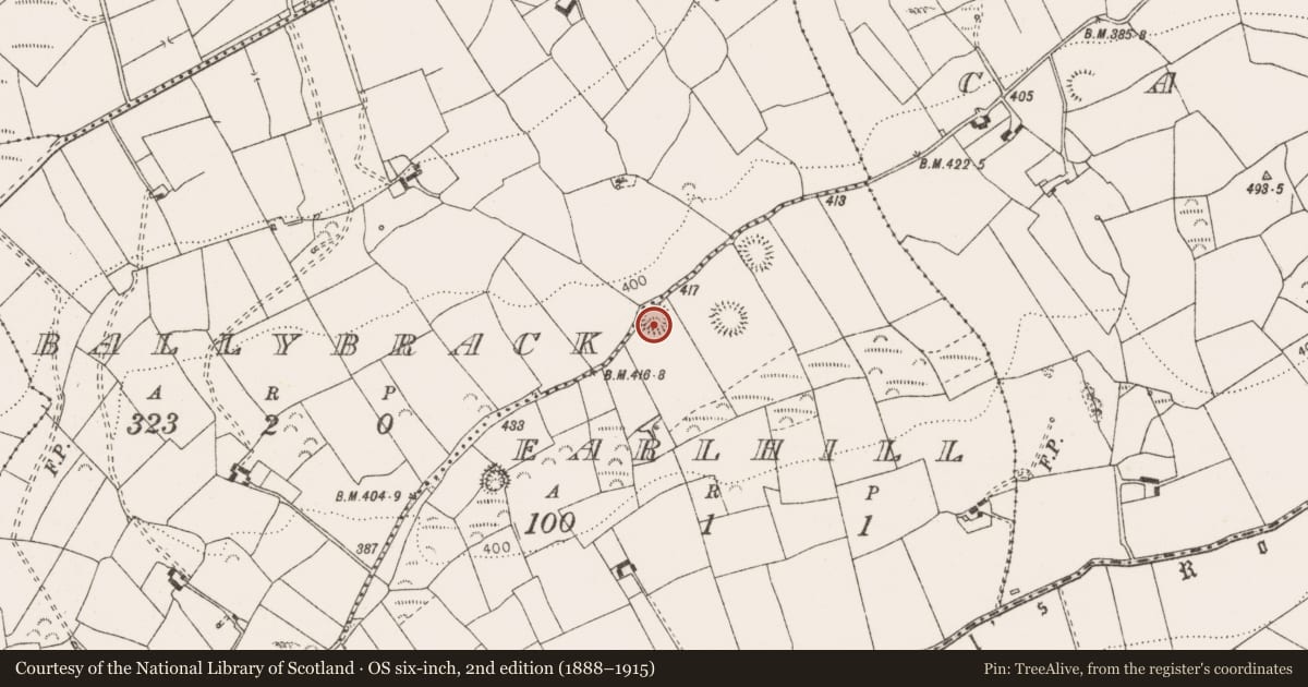 Ordnance Survey six-inch map, 2nd edition (1888–1915) covering the location of Enclosure, Earlhill, County Clare, with a pin at the register's coordinates