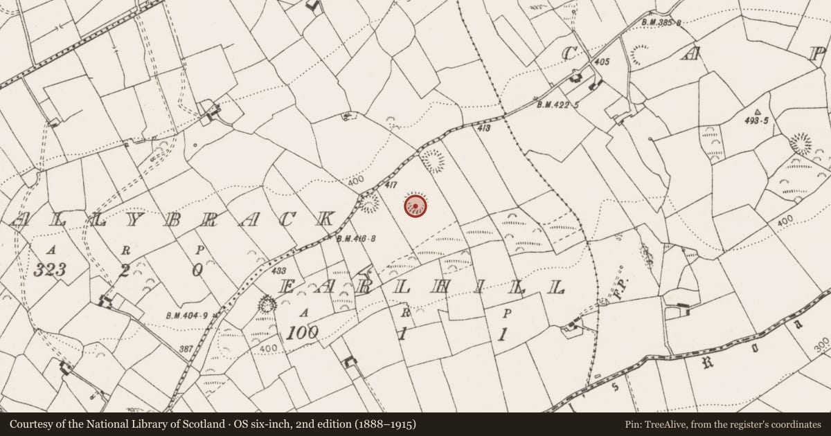 Ordnance Survey six-inch map, 2nd edition (1888–1915) covering the location of Enclosure, Earlhill, County Clare, with a pin at the register's coordinates
