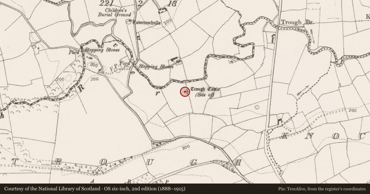 Ordnance Survey six-inch map, 2nd edition (1888–1915) covering the location of Castle - unclassified, Trough, County Clare, with a pin at the register's coordinates