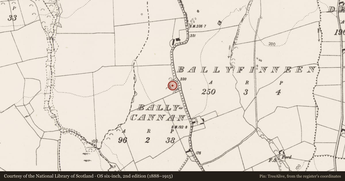 Ordnance Survey six-inch map, 2nd edition (1888–1915) covering the location of Ringfort - rath, Ballycannan, County Clare, with a pin at the register's coordinates