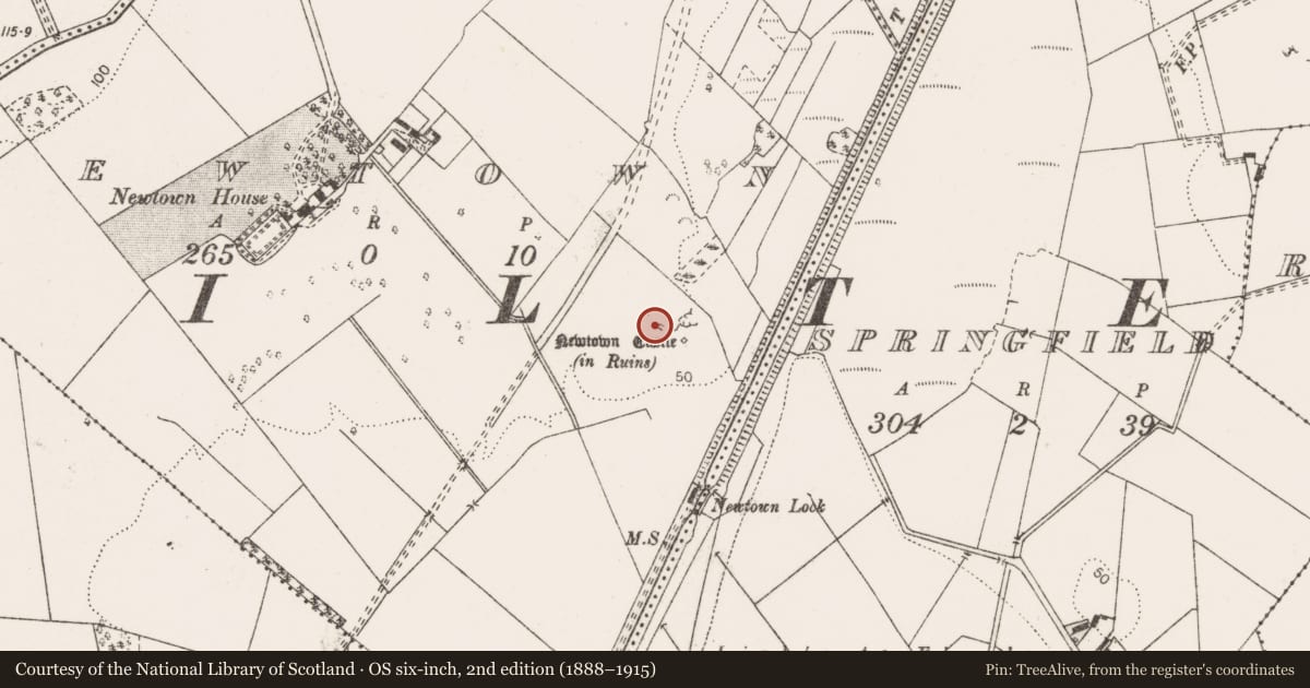 Ordnance Survey six-inch map, 2nd edition (1888–1915) covering the location of Castle - unclassified, Newtown, County Clare, with a pin at the register's coordinates