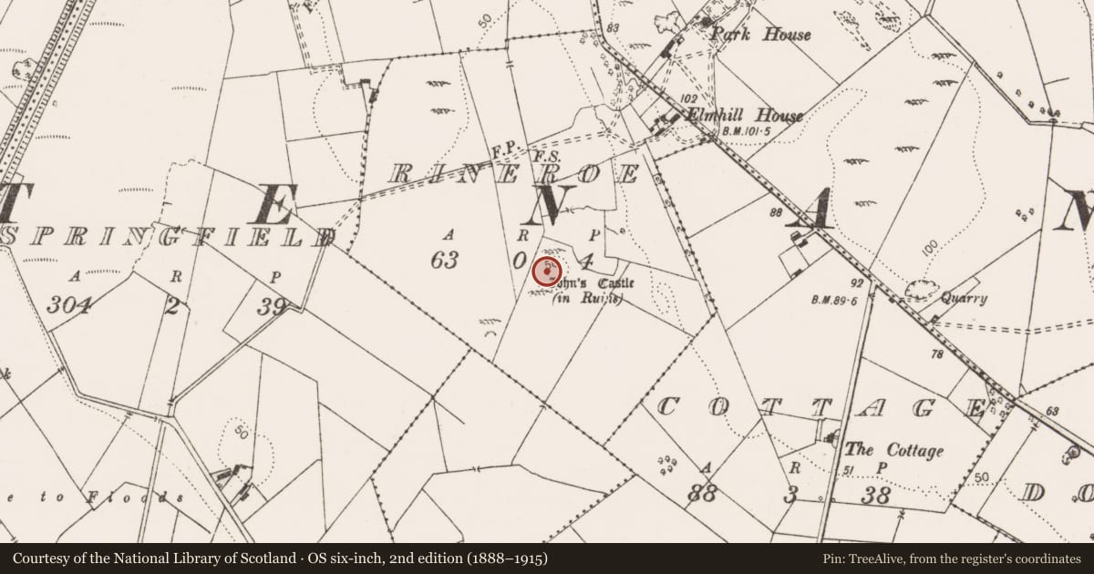 Ordnance Survey six-inch map, 2nd edition (1888–1915) covering the location of Castle - unclassified, Rineroe, County Clare, with a pin at the register's coordinates